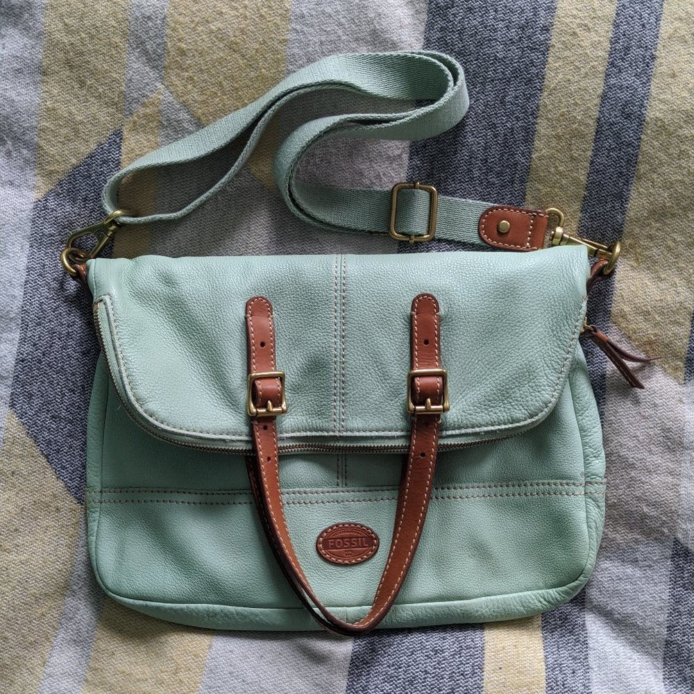 Mint Green Fossil Fold-Over Crossbody Bag